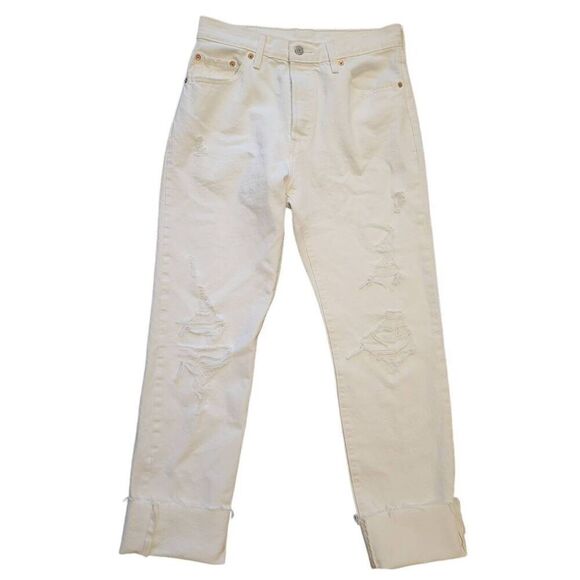 Levi's Jeans Women's 29 White Original 501 Button Fly High Rise Destructed - Picture 2 of 6